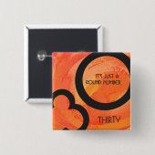 Badge Carré 5 Cm Orange 30 décades Anniversaire (Devant & derrière)