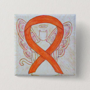 Badge Carré 5 Cm Orange Chat Angel Sensibilisation Ruban Personnali