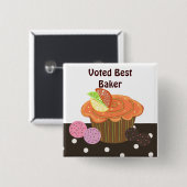 Badge Carré 5 Cm Orange Cupcake Best Baker (Devant & derrière)