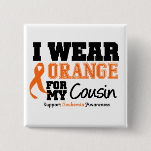 Badge Carré 5 Cm Orange d'usage de la leucémie I pour le cousin