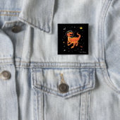 Badge Carré 5 Cm Orange Tyrannosaurus Dinos Dans L'Espace (En situation)