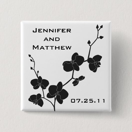 Badge Carré 5 Cm Orchidées épousant le Pin - noir et blanc (Devant)
