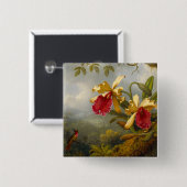 Badge Carré 5 Cm Orchidées et colibri Heade (Devant & derrière)