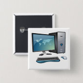 Badge Carré 5 Cm Ordinateur de bureau avec moniteur, clavier et sou (Devant & derrière)