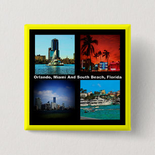 Badge Carré 5 Cm Orlando, Miami, South Beach Collage