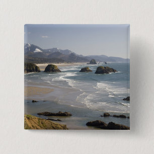 Badge Carré 5 Cm OU, Côte de l'Oregon, Parc d'état Ecola, vue sur