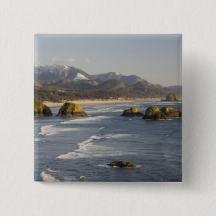 Badge Carré 5 Cm OU, Côte de l'Oregon, Parc d'état Ecola, vue sur 2