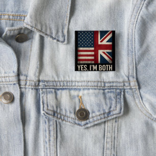 Badge Carré 5 Cm Oui, je suis les deux drapeaux américain et britan