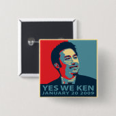 Badge Carré 5 Cm Oui nous bouton de Ken (Obama) (Devant & derrière)