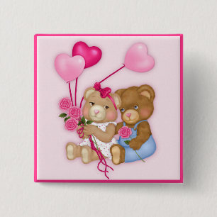Badge Carré 5 Cm Ours amoureux