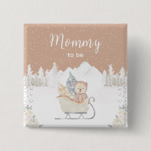 Badge Carré 5 Cm Ours Brun Traîneau d'Hiver Future Maman