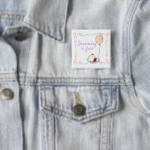 Badge Carré 5 Cm Ours de rêve libre avec ballons (En situation)