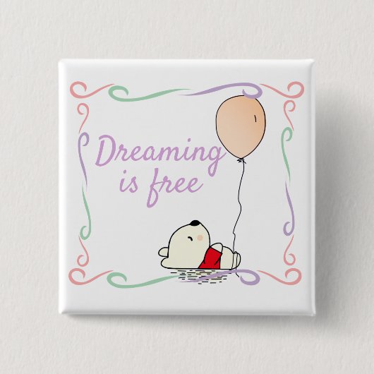 Badge Carré 5 Cm Ours de rêve libre avec ballons (Devant)