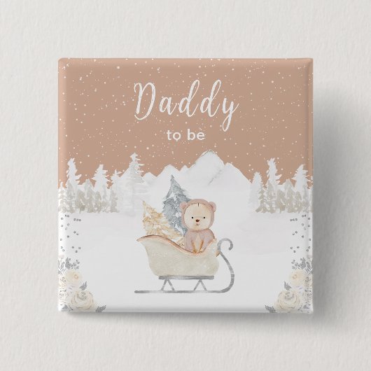 Badge Carré 5 Cm Ours D'Hiver Brown Sleigh Daddy Être (Devant)