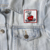 Badge Carré 5 Cm Ours Gris Au Coeur (En situation)