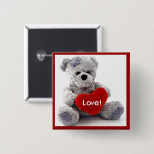 Badge Carré 5 Cm Ours Gris Au Coeur (Devant & derrière)