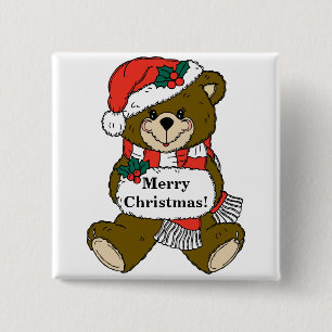 Badge Carré 5 Cm Ours joyeux Noël