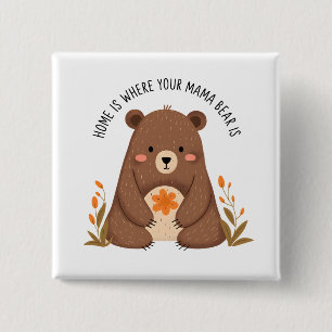 Badge Carré 5 Cm Ours mignonne de maman aux fleurs