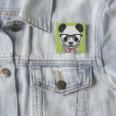 Badge Carré 5 Cm Ours panda prêt d'hiver (En situation)