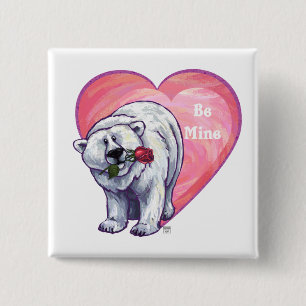 Badge Carré 5 Cm Ours polaire Saint Valentin