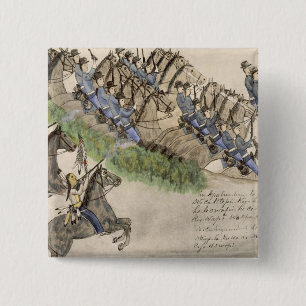 Badge Carré 5 Cm Ouverture de la bataille du Little Big Horn (encre