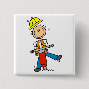 Badge Carré 5 Cm Ouvrier du bâtiment avec marteau-piqueur