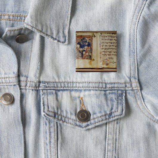 Badge Carré 5 Cm Page d'un Haggadah (En situation)