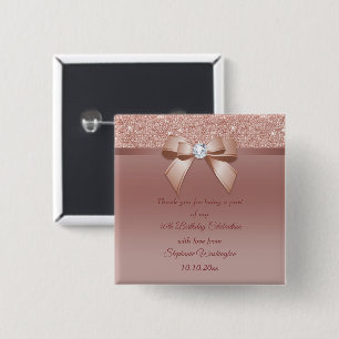 Badge Carré 5 Cm Paillettes et Glamour, Fête d'anniversaire Rose Go