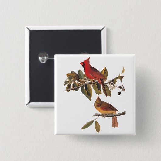 Badge Carré 5 Cm Paire cardinale Audubon en amandiers sauvages (Devant & derrière)