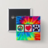 Badge Carré 5 Cm Paix, amour, chien ; Pawprint (Devant & derrière)