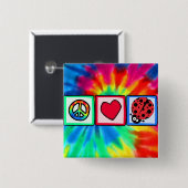 Badge Carré 5 Cm Paix, amour, coccinelles (Devant & derrière)