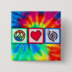 Badge Carré 5 Cm Paix, amour, klaxons