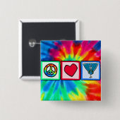 Badge Carré 5 Cm Paix, amour, paons (Devant & derrière)