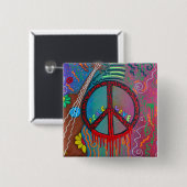 Badge Carré 5 Cm Paix et amour (Devant & derrière)