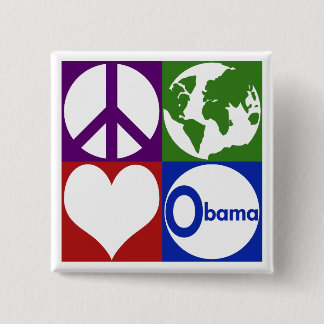Badge Carré 5 Cm Paix, la terre, amour, Obama (bouton de campagne)