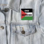 BADGE CARRÉ 5 CM PALESTINE LIBRE FIN GÉNOCIDE DRAPEAU ROUGE VERT (En situation)