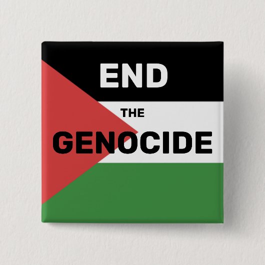 BADGE CARRÉ 5 CM PALESTINE LIBRE FIN GÉNOCIDE DRAPEAU ROUGE VERT (Devant)
