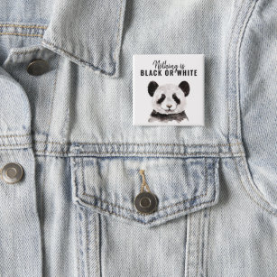 Badge Carré 5 Cm Panda Funky Moderne Noir Et Blanc Avec Citation