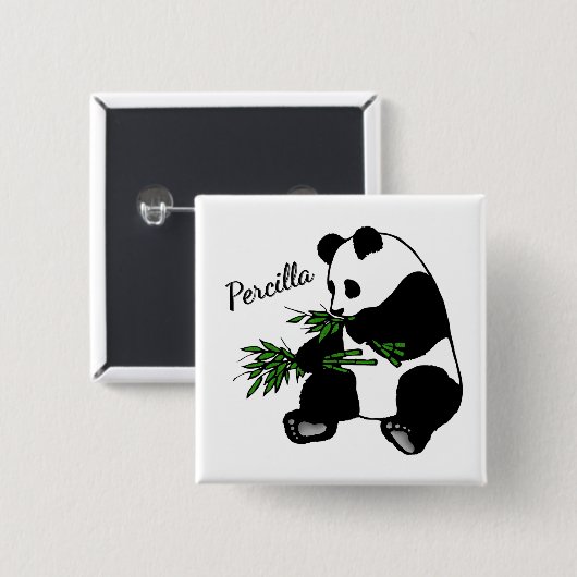 Badge Carré 5 Cm Panda géant mange nom bambou (Devant & derrière)