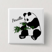 Badge Carré 5 Cm Panda géant mange nom bambou (Devant)