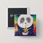 Badge Carré 5 Cm Panda mangeant de la pizza (Devant & derrière)