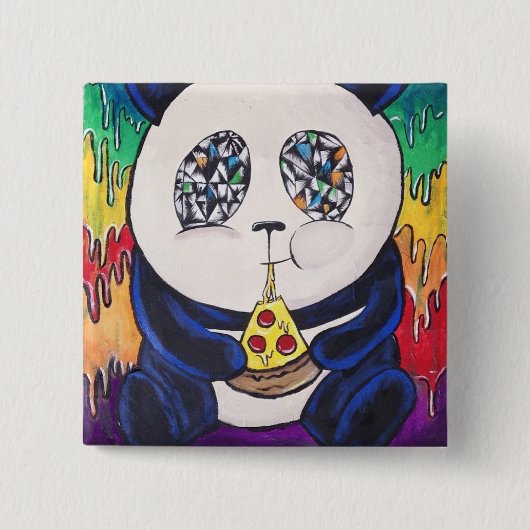 Badge Carré 5 Cm Panda mangeant de la pizza (Devant)