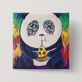 Badge Carré 5 Cm Panda mangeant de la pizza