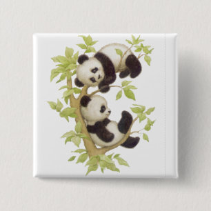 Badge Carré 5 Cm Pandas mignons