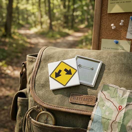 Badge Carré 5 Cm Panneau routier d'avertissement de deux flèches ve