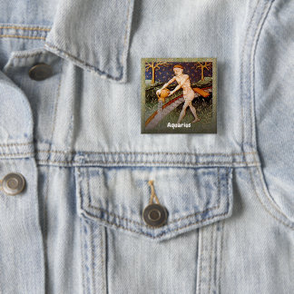 Badge Carré 5 Cm Panneau Zodiac du porteur d'eau Aquarius Fête d'an