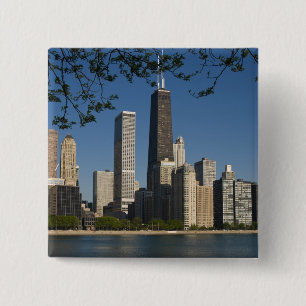 Badge Carré 5 Cm panorama de Chicago et lac Michigan, Lake Shore