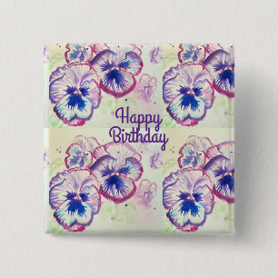 Badge Carré 5 Cm Pansies Pansy Fleur violet Rose floral