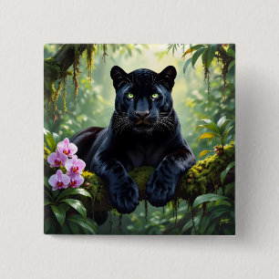 Badge Carré 5 Cm Panthère noire dans la jungle