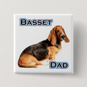 Badge Carré 5 Cm Papa 4 de Basset Hound - bouton